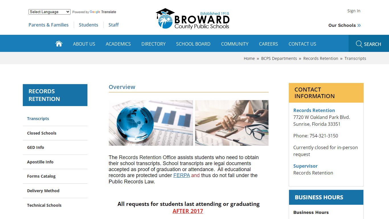 Records Retention / Transcripts - browardschools.com